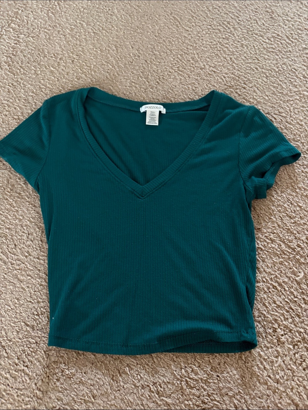 T.J.Maxx Teal Ribbed V-Neck Crop Top